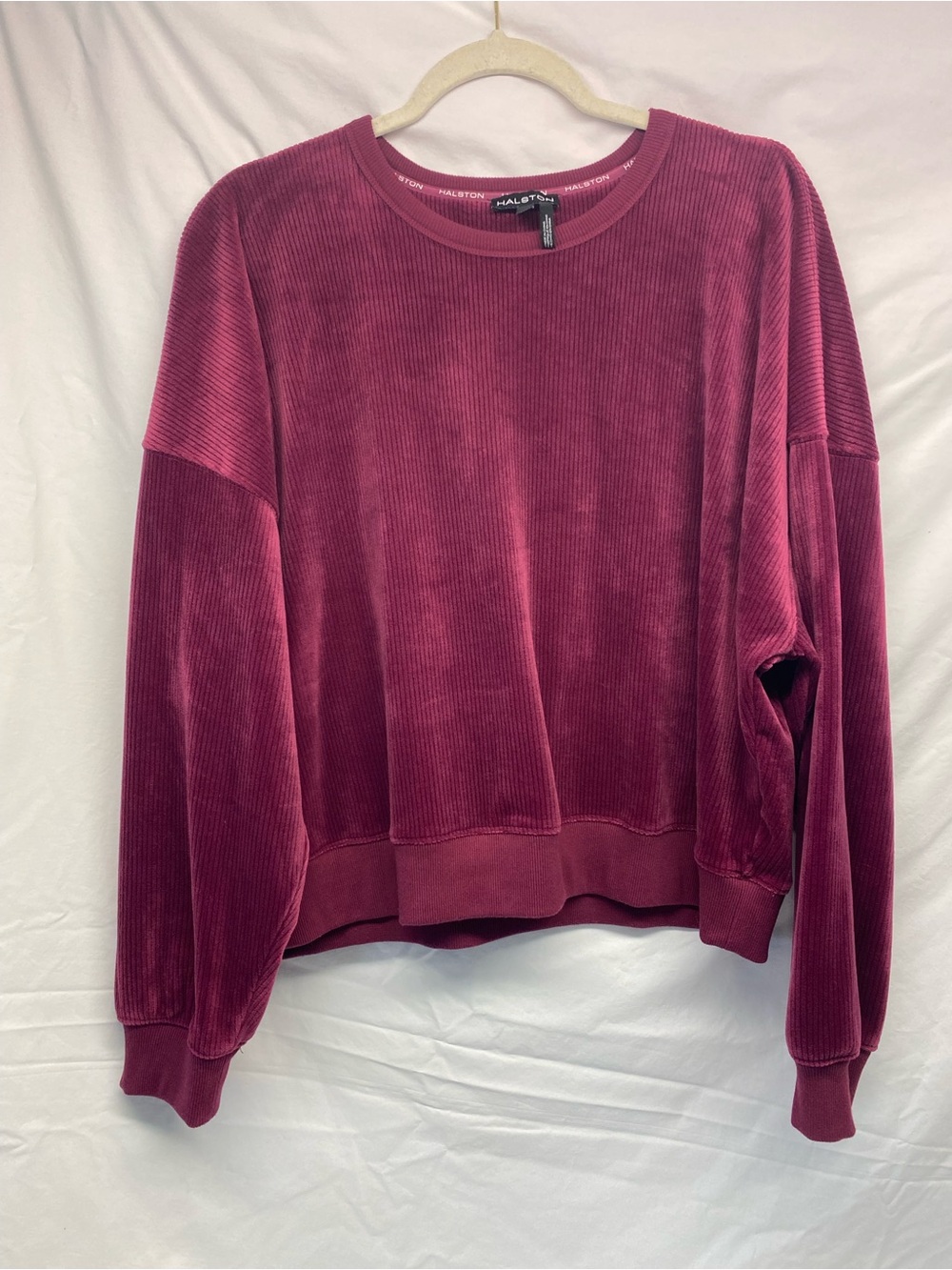 Halston Women’s Velvet Soft Corduroy Pullover - Deep Berry, Large, like new